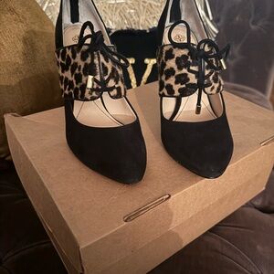 Women's Black and Leopard Print Heels